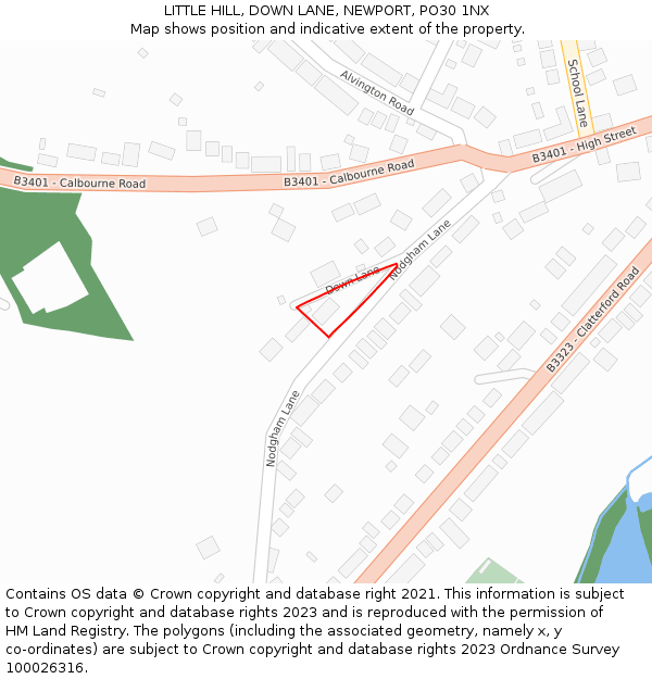 LITTLE HILL, DOWN LANE, NEWPORT, PO30 1NX: Location map and indicative extent of plot