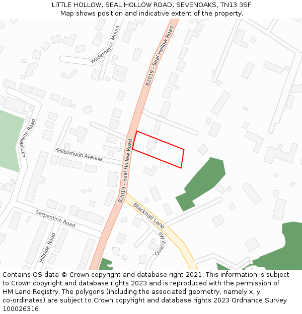 LITTLE HOLLOW, SEAL HOLLOW ROAD, SEVENOAKS, TN13 3SF: Location map and indicative extent of plot