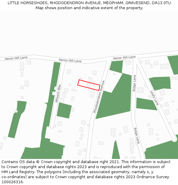 LITTLE HORSESHOES, RHODODENDRON AVENUE, MEOPHAM, GRAVESEND, DA13 0TU: Location map and indicative extent of plot