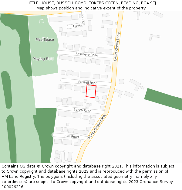 LITTLE HOUSE, RUSSELL ROAD, TOKERS GREEN, READING, RG4 9EJ: Location map and indicative extent of plot