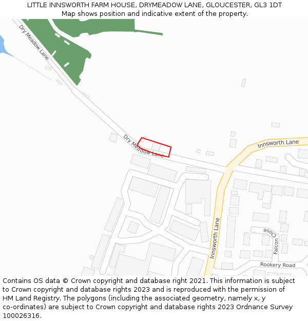 LITTLE INNSWORTH FARM HOUSE, DRYMEADOW LANE, GLOUCESTER, GL3 1DT: Location map and indicative extent of plot