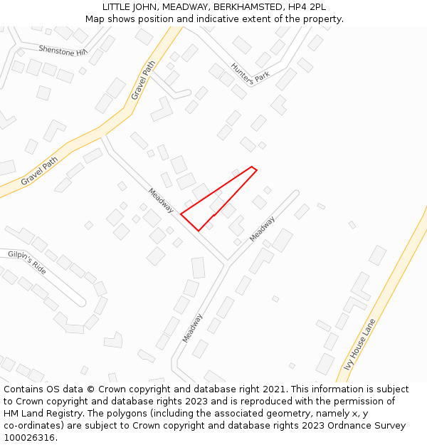 LITTLE JOHN, MEADWAY, BERKHAMSTED, HP4 2PL: Location map and indicative extent of plot