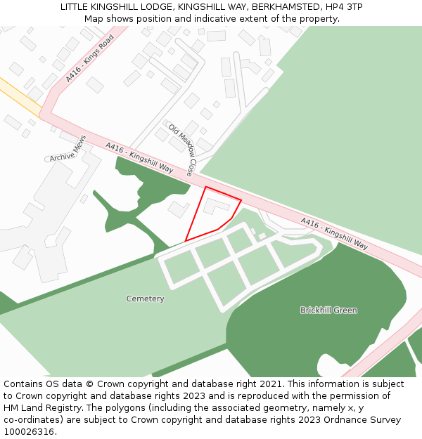 LITTLE KINGSHILL LODGE, KINGSHILL WAY, BERKHAMSTED, HP4 3TP: Location map and indicative extent of plot