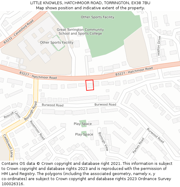 LITTLE KNOWLES, HATCHMOOR ROAD, TORRINGTON, EX38 7BU: Location map and indicative extent of plot