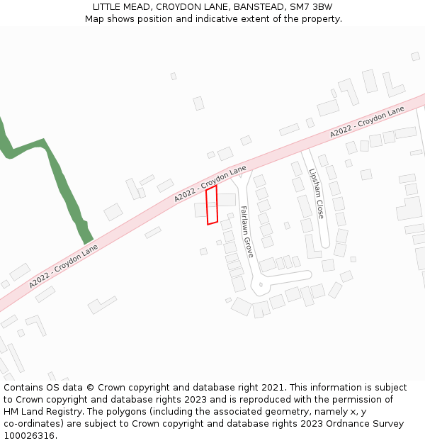 LITTLE MEAD, CROYDON LANE, BANSTEAD, SM7 3BW: Location map and indicative extent of plot