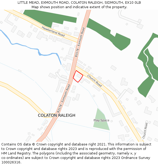 LITTLE MEAD, EXMOUTH ROAD, COLATON RALEIGH, SIDMOUTH, EX10 0LB: Location map and indicative extent of plot