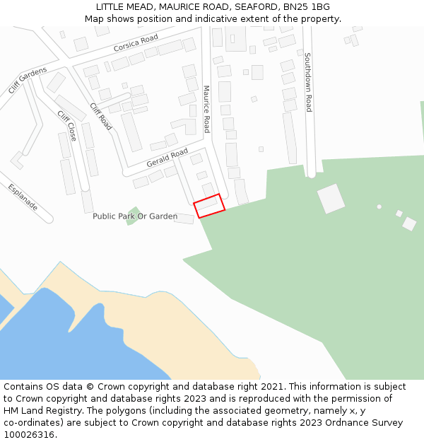 LITTLE MEAD, MAURICE ROAD, SEAFORD, BN25 1BG: Location map and indicative extent of plot