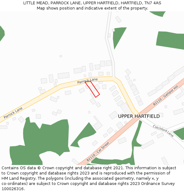 LITTLE MEAD, PARROCK LANE, UPPER HARTFIELD, HARTFIELD, TN7 4AS: Location map and indicative extent of plot