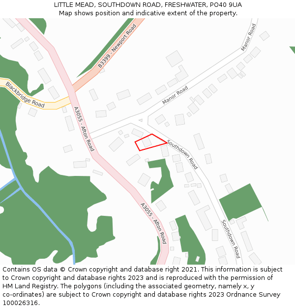 LITTLE MEAD, SOUTHDOWN ROAD, FRESHWATER, PO40 9UA: Location map and indicative extent of plot