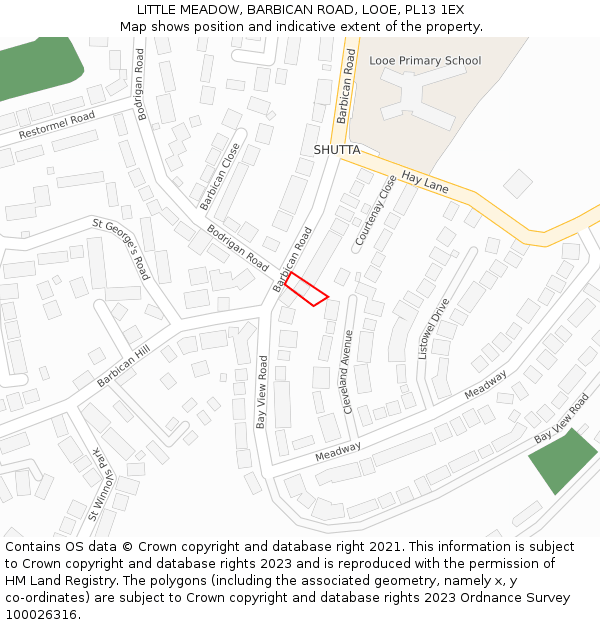 LITTLE MEADOW, BARBICAN ROAD, LOOE, PL13 1EX: Location map and indicative extent of plot