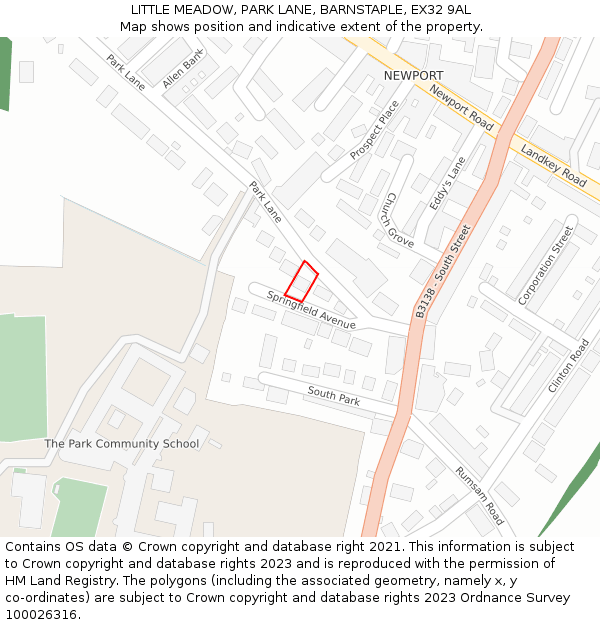 LITTLE MEADOW, PARK LANE, BARNSTAPLE, EX32 9AL: Location map and indicative extent of plot