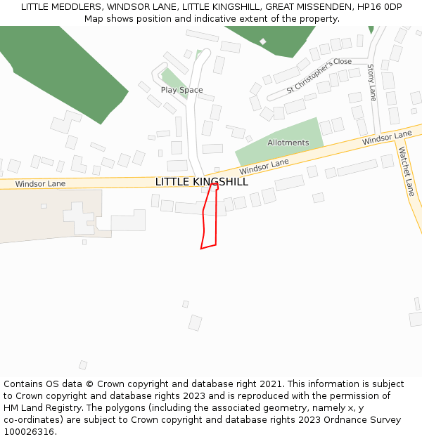 LITTLE MEDDLERS, WINDSOR LANE, LITTLE KINGSHILL, GREAT MISSENDEN, HP16 0DP: Location map and indicative extent of plot