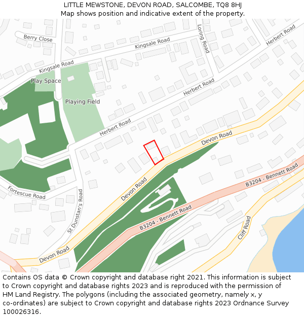 LITTLE MEWSTONE, DEVON ROAD, SALCOMBE, TQ8 8HJ: Location map and indicative extent of plot