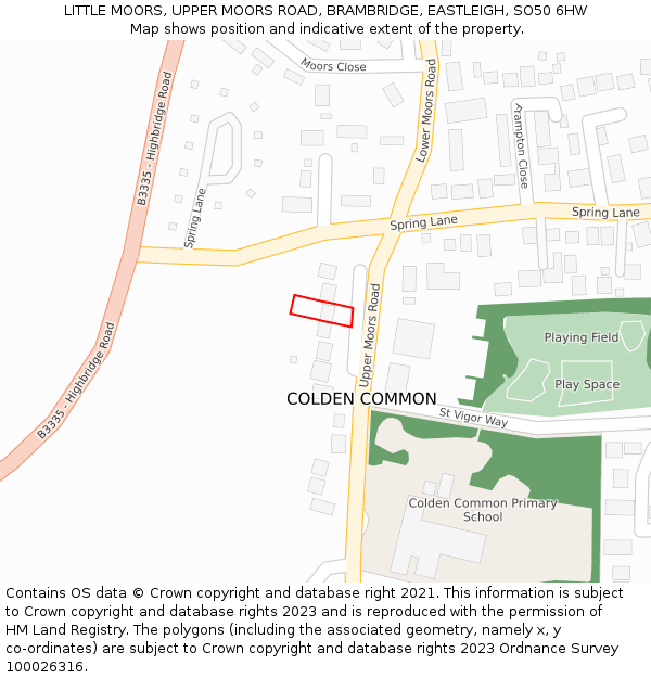 LITTLE MOORS, UPPER MOORS ROAD, BRAMBRIDGE, EASTLEIGH, SO50 6HW: Location map and indicative extent of plot