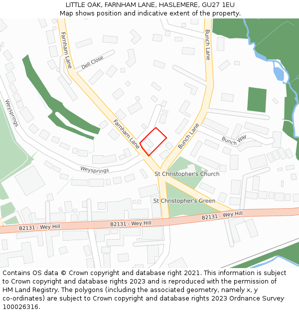 LITTLE OAK, FARNHAM LANE, HASLEMERE, GU27 1EU: Location map and indicative extent of plot