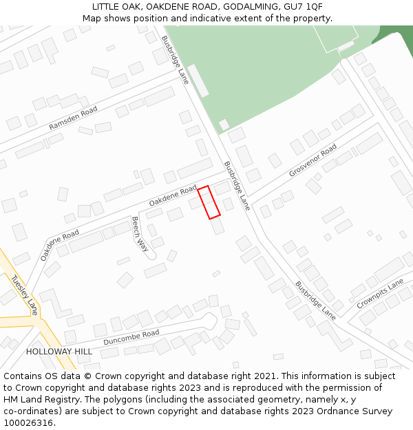LITTLE OAK, OAKDENE ROAD, GODALMING, GU7 1QF: Location map and indicative extent of plot