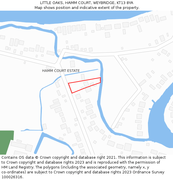 LITTLE OAKS, HAMM COURT, WEYBRIDGE, KT13 8YA: Location map and indicative extent of plot