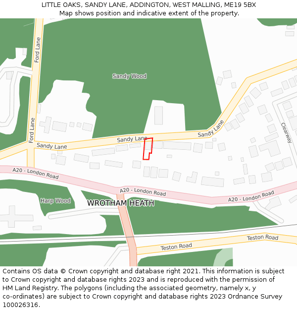 LITTLE OAKS, SANDY LANE, ADDINGTON, WEST MALLING, ME19 5BX: Location map and indicative extent of plot