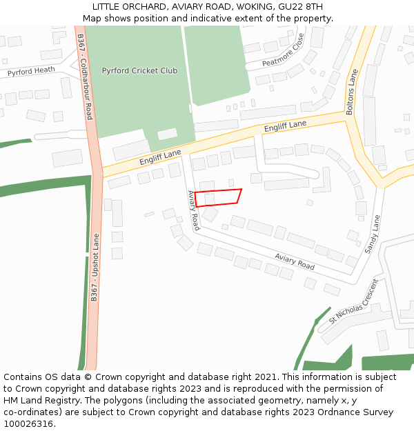LITTLE ORCHARD, AVIARY ROAD, WOKING, GU22 8TH: Location map and indicative extent of plot