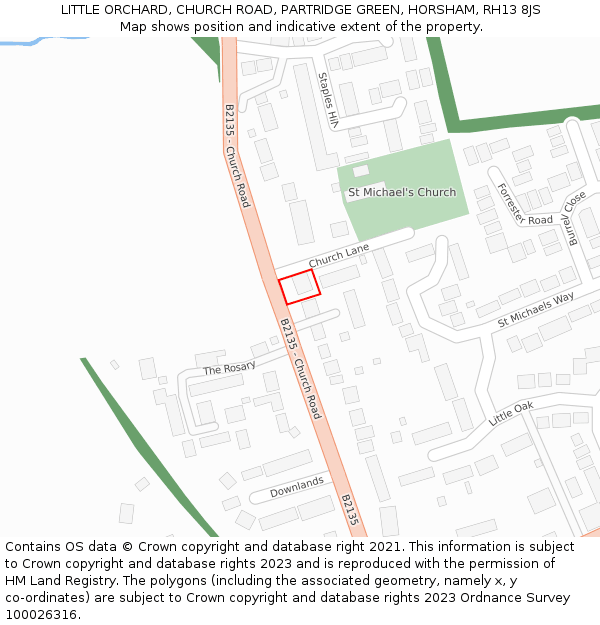 LITTLE ORCHARD, CHURCH ROAD, PARTRIDGE GREEN, HORSHAM, RH13 8JS: Location map and indicative extent of plot