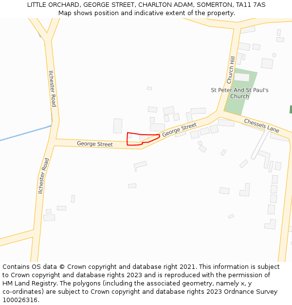 LITTLE ORCHARD, GEORGE STREET, CHARLTON ADAM, SOMERTON, TA11 7AS: Location map and indicative extent of plot