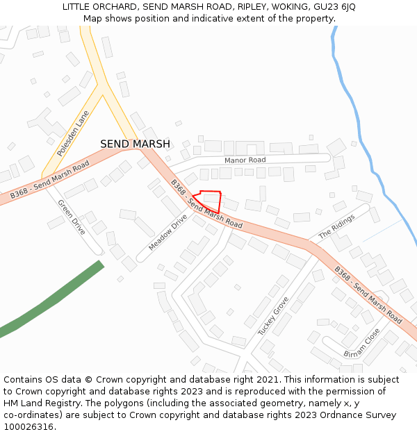 LITTLE ORCHARD, SEND MARSH ROAD, RIPLEY, WOKING, GU23 6JQ: Location map and indicative extent of plot