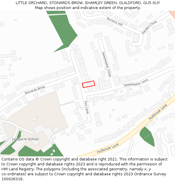 LITTLE ORCHARD, STONARDS BROW, SHAMLEY GREEN, GUILDFORD, GU5 0UY: Location map and indicative extent of plot