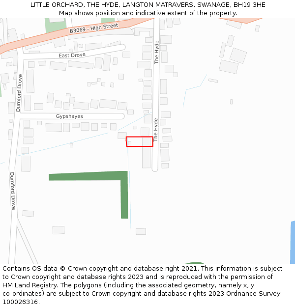 LITTLE ORCHARD, THE HYDE, LANGTON MATRAVERS, SWANAGE, BH19 3HE: Location map and indicative extent of plot