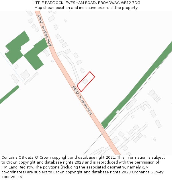 LITTLE PADDOCK, EVESHAM ROAD, BROADWAY, WR12 7DG: Location map and indicative extent of plot