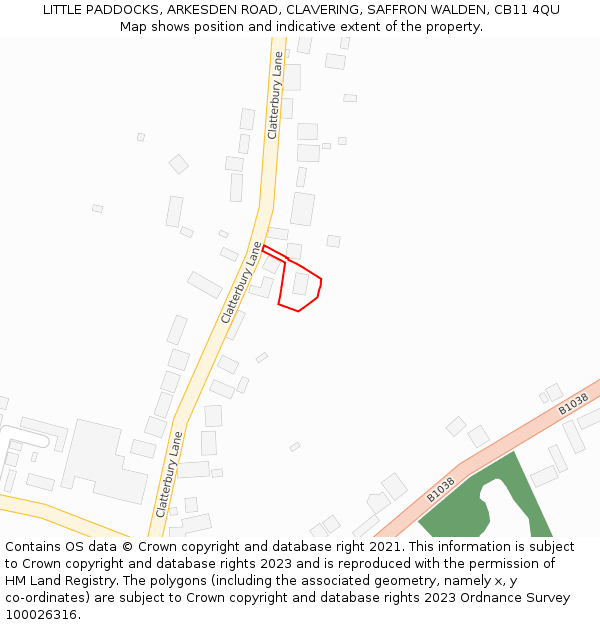 LITTLE PADDOCKS, ARKESDEN ROAD, CLAVERING, SAFFRON WALDEN, CB11 4QU: Location map and indicative extent of plot