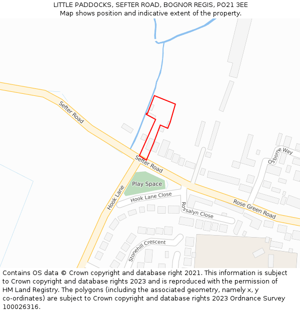 LITTLE PADDOCKS, SEFTER ROAD, BOGNOR REGIS, PO21 3EE: Location map and indicative extent of plot