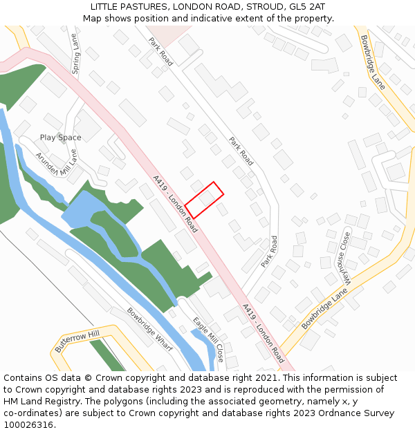 LITTLE PASTURES, LONDON ROAD, STROUD, GL5 2AT: Location map and indicative extent of plot