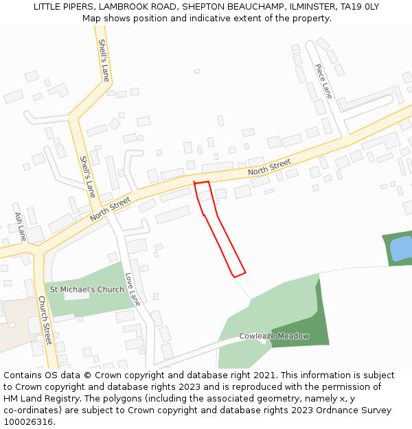 LITTLE PIPERS, LAMBROOK ROAD, SHEPTON BEAUCHAMP, ILMINSTER, TA19 0LY: Location map and indicative extent of plot