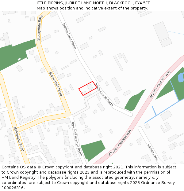 LITTLE PIPPINS, JUBILEE LANE NORTH, BLACKPOOL, FY4 5FF: Location map and indicative extent of plot