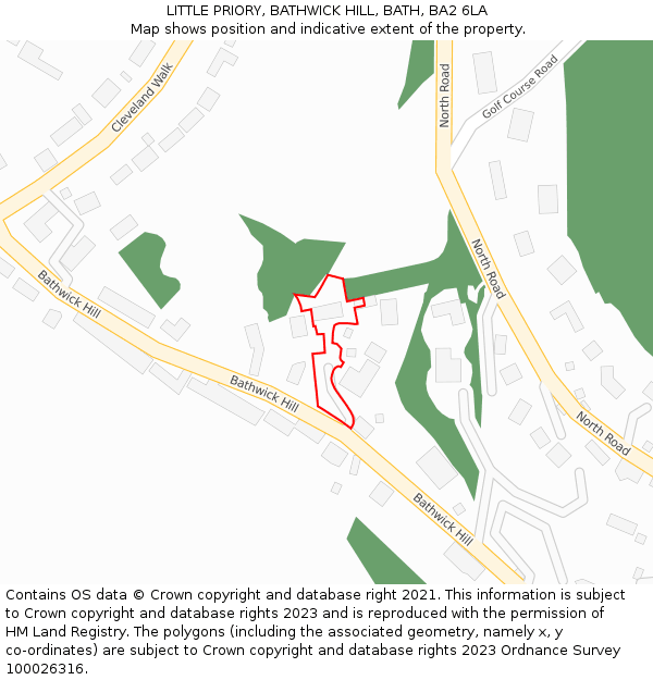 LITTLE PRIORY, BATHWICK HILL, BATH, BA2 6LA: Location map and indicative extent of plot