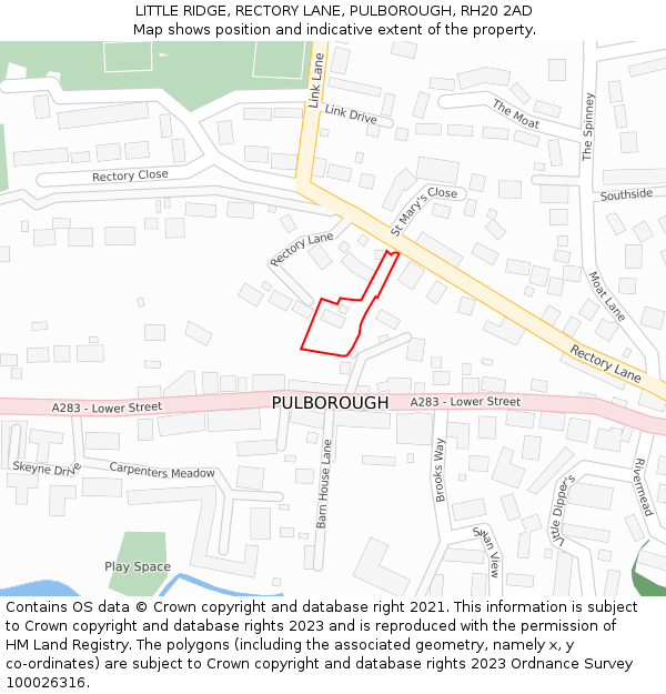 LITTLE RIDGE, RECTORY LANE, PULBOROUGH, RH20 2AD: Location map and indicative extent of plot