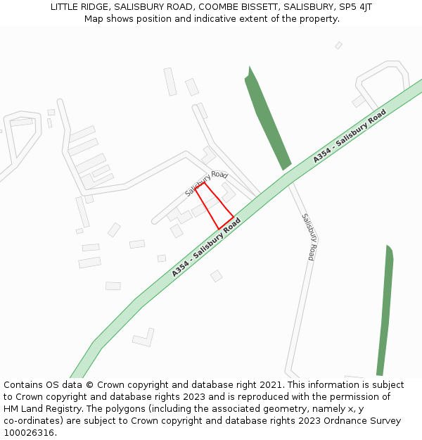 LITTLE RIDGE, SALISBURY ROAD, COOMBE BISSETT, SALISBURY, SP5 4JT: Location map and indicative extent of plot