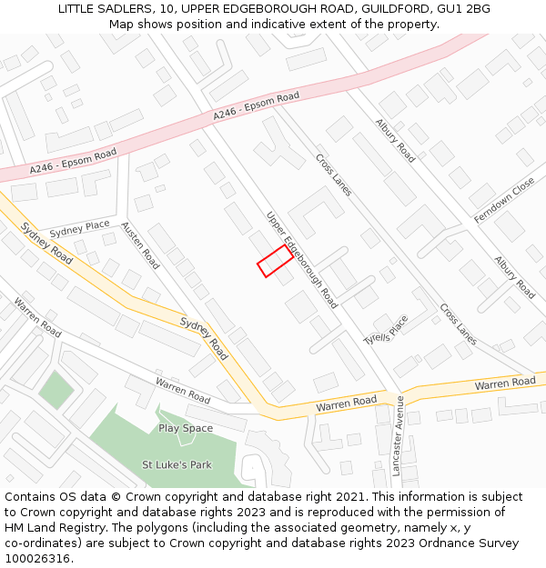 LITTLE SADLERS, 10, UPPER EDGEBOROUGH ROAD, GUILDFORD, GU1 2BG: Location map and indicative extent of plot