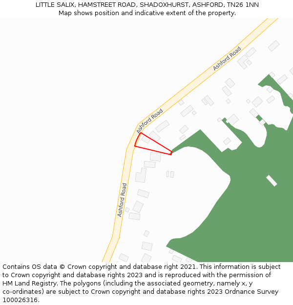 LITTLE SALIX, HAMSTREET ROAD, SHADOXHURST, ASHFORD, TN26 1NN: Location map and indicative extent of plot