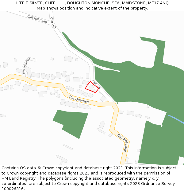 LITTLE SILVER, CLIFF HILL, BOUGHTON MONCHELSEA, MAIDSTONE, ME17 4NQ: Location map and indicative extent of plot