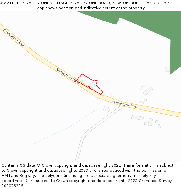 LITTLE SNARESTONE COTTAGE, SNARESTONE ROAD, NEWTON BURGOLAND, COALVILLE, LE67 2SN: Location map and indicative extent of plot