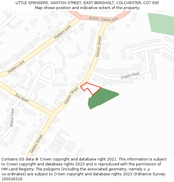 LITTLE SPENSERS, GASTON STREET, EAST BERGHOLT, COLCHESTER, CO7 6SF: Location map and indicative extent of plot