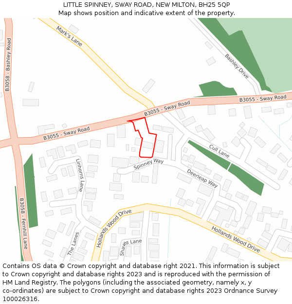 LITTLE SPINNEY, SWAY ROAD, NEW MILTON, BH25 5QP: Location map and indicative extent of plot