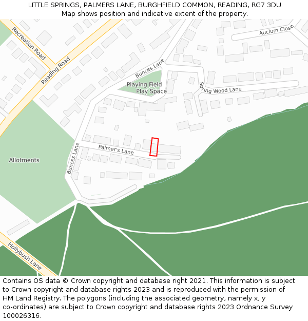 LITTLE SPRINGS, PALMERS LANE, BURGHFIELD COMMON, READING, RG7 3DU: Location map and indicative extent of plot