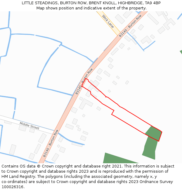 LITTLE STEADINGS, BURTON ROW, BRENT KNOLL, HIGHBRIDGE, TA9 4BP: Location map and indicative extent of plot