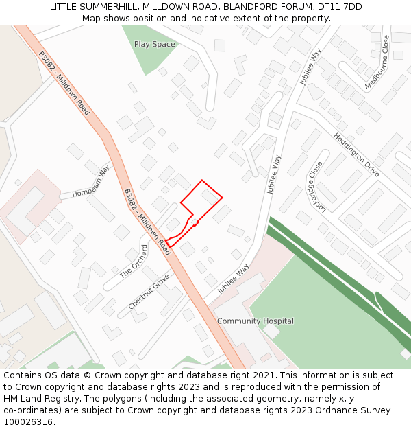 LITTLE SUMMERHILL, MILLDOWN ROAD, BLANDFORD FORUM, DT11 7DD: Location map and indicative extent of plot