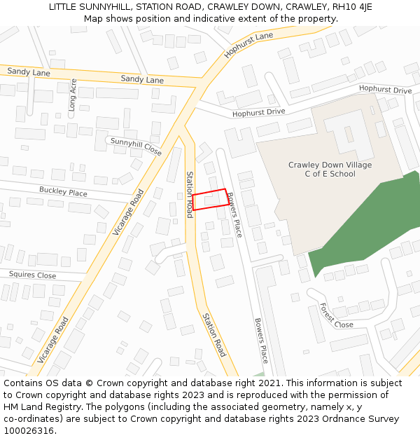 LITTLE SUNNYHILL, STATION ROAD, CRAWLEY DOWN, CRAWLEY, RH10 4JE: Location map and indicative extent of plot