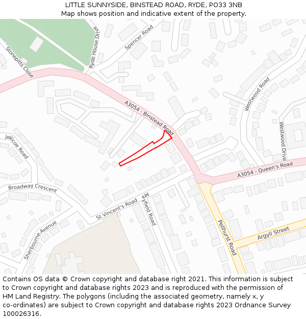 LITTLE SUNNYSIDE, BINSTEAD ROAD, RYDE, PO33 3NB: Location map and indicative extent of plot