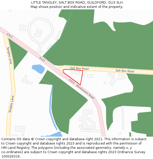 LITTLE TANGLEY, SALT BOX ROAD, GUILDFORD, GU3 3LH: Location map and indicative extent of plot