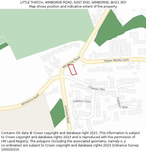 LITTLE THATCH, WIMBORNE ROAD, EAST END, WIMBORNE, BH21 3DY: Location map and indicative extent of plot